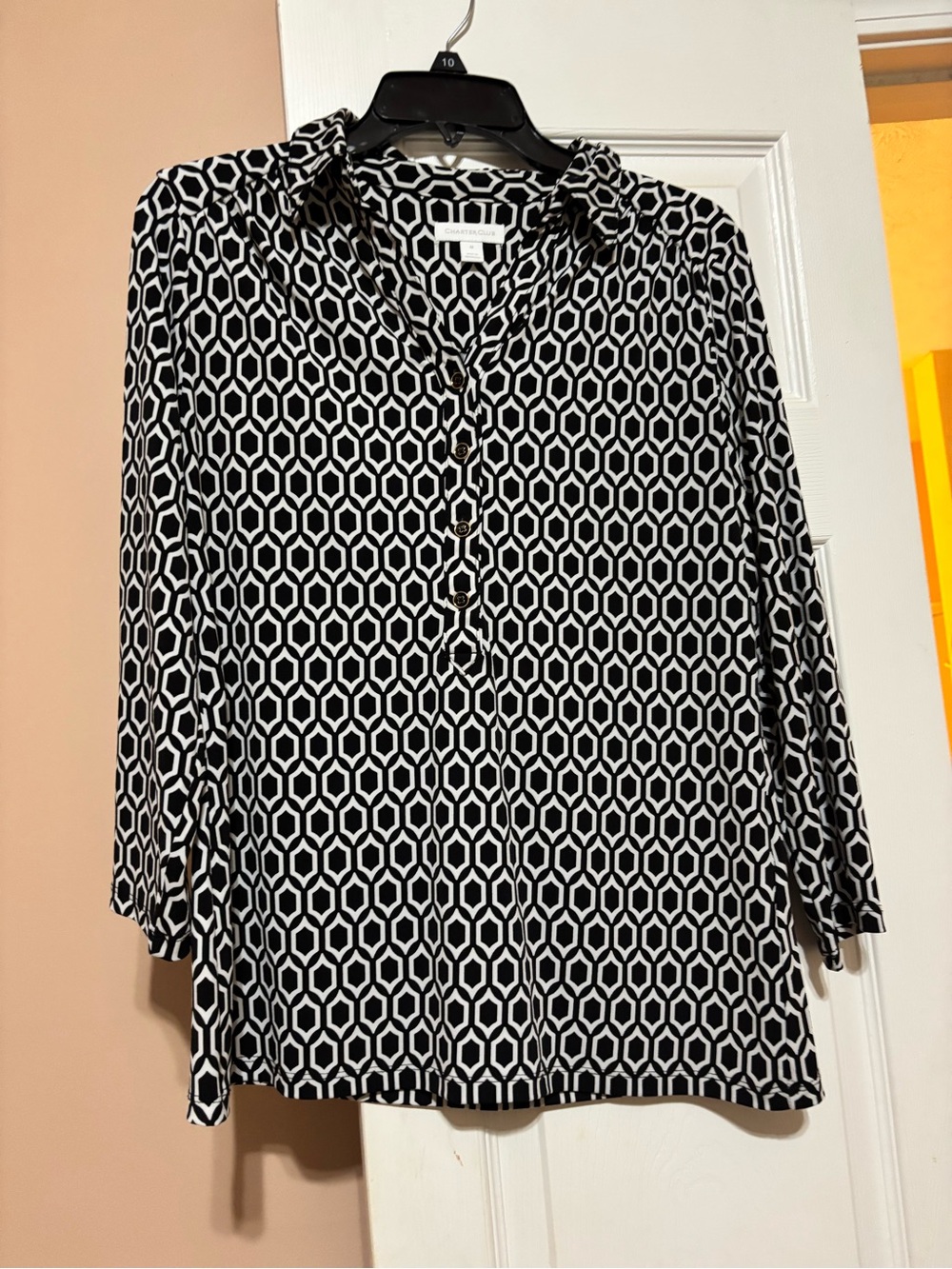 Charter Club Black & White Geometric Button-Down Shirt